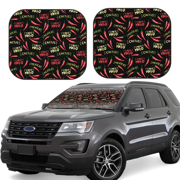 Naloa Red Chili Print 2-Piece Windshield Sunshade,Foldable Car Front Window Sun Shades,for Most Sedans SUV Truck-Large