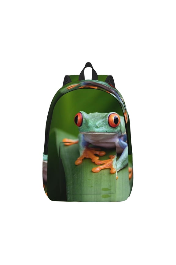 Red-Eyed Tree Frog Canvas Backpack for Men Women Rucksack Casual Travel Daypack College Tote Satchel Bookbag for Teens-Small