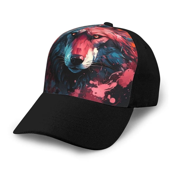 Naloa Red Flame Wolf Head Adult adjustable Print Baseball Hat, Patchwork curved brim baseball capfor Men and Women, One Size