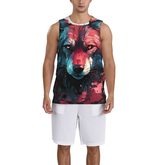 Naloa Red Flame Wolf Head Basketball Jersey Reversible Men's Mesh Athletic Sports Shirts Training Practice S-4XLXX-Large