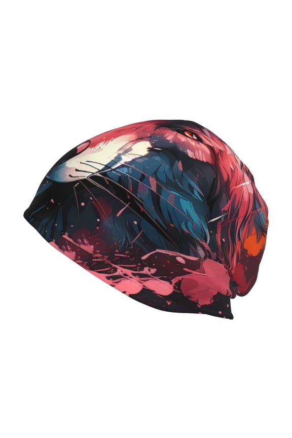 Red Flame Wolf Head Beanie for Men Women Knitted Unisex Winter Hat Beanies Cap Knit Cuffed Beanies Hats