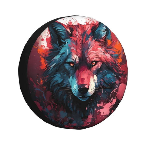 Naloa Red Flame Wolf Head PVC Leather Spare Tire Wheel Cover for Car Truck SUV Camper Trailer Universal Fit many size15 inch