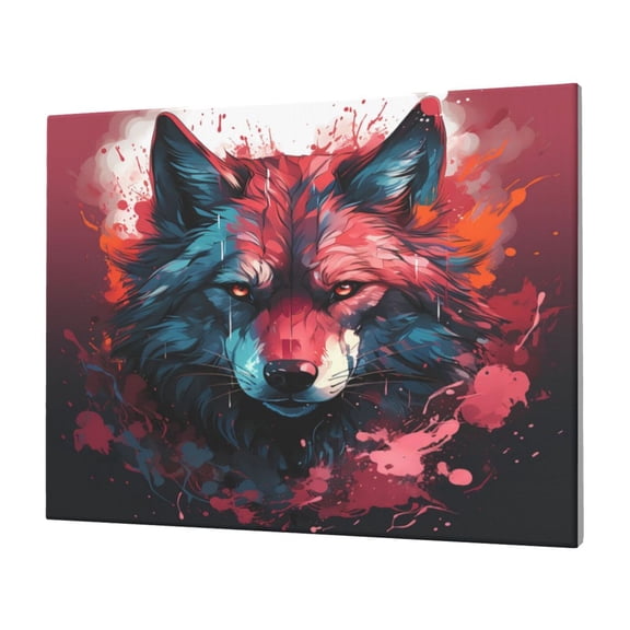 Naloa Red Flame Wolf Head Print Canvas Picture,Wall Pictures, Modern Decorative Poster,Art Prints for Bedroom, Toilet, 40 x 30 cm, Built-in Wooden Frame