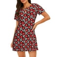 thumbnail image 1 of Naloa Red Floral Print Women Nightgowns,Womens Loungewear,Short Sleeve Sleepwear,Comfy Ladies Nightdress, 1 of 6