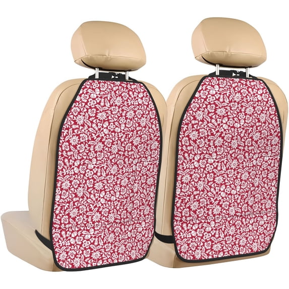 Naloa Red Flowers 2Pcs Anti-Kick Back Seat Cover Kick Mat, Car Seat Protector with 3 Storage Pockets