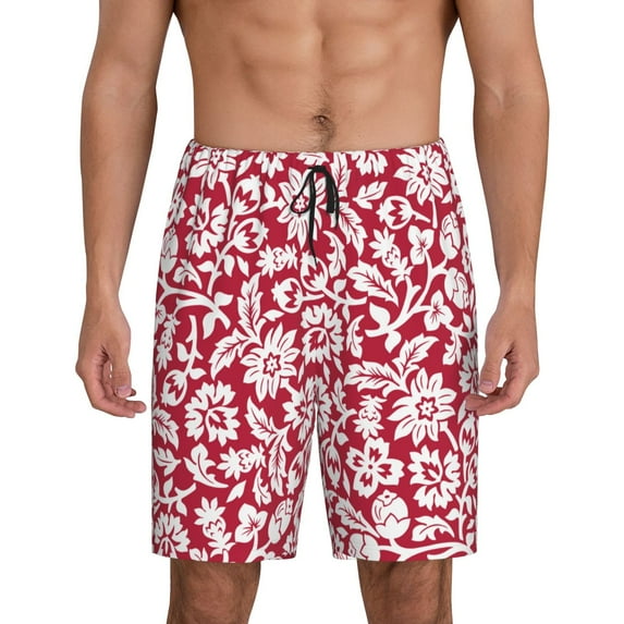 Naloa Red Flowers Men's Short Pajama Pants, Lounge Comfort Shorts with Elasticized Waistband and Side Pockets - Small