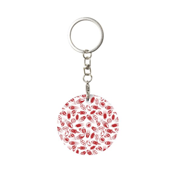 Naloa Red Football Print Round Keychain Keychain Key Ring, Key Tag, Key Chain Bulk for Gift Accessories (Round)