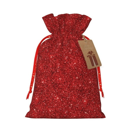 Naloa Red Glitter Drawstring Christmas Bags, 3D Xmas Gift Bags, Christmas Wrapping Bags, Xmas Goodie Bags, Treat Pouch Bags, Party Favor Bags-Small