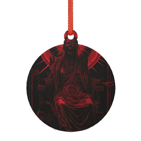 Naloa Red Gothic Skeleton Throne Acrylic Santa Tree Decorations Christmas Hanging Pendant for Christmas Winter New Year Party Hanging Decorations-Round Shape