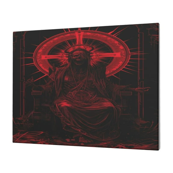 Naloa Red Gothic Skeleton Throne Print Canvas Picture,Wall Pictures, Modern Decorative Poster,Art Prints for Bedroom, Toilet, 40 x 30 cm, Built-in Wooden Frame