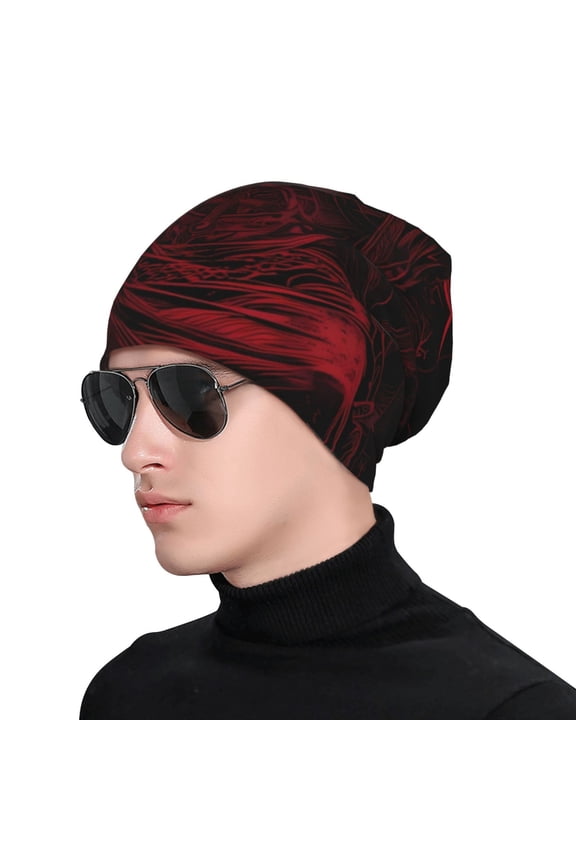 Red Gothic Skeleton Throne Soft Beanie Hat, Knit Beanie Daily Beanie in Fine Knit for Women Men Winter Travel, Outdoor