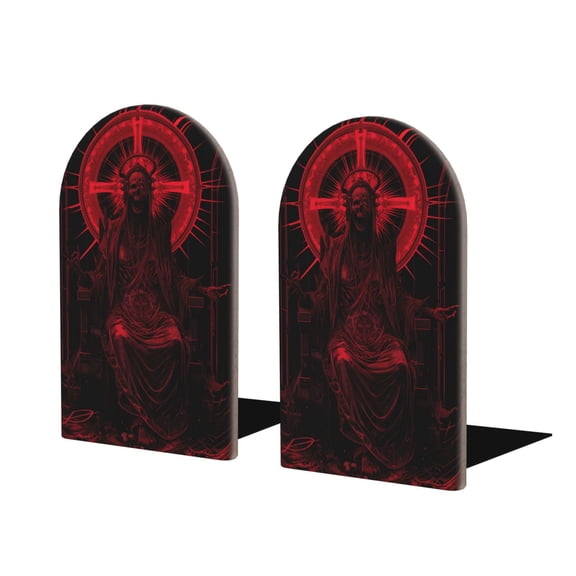 Naloa Red Gothic Skeleton Throne Wood Non-Skid Bookend for Shelves,Book Ends for Heavy Books, Book Stand for CDs,1 Pair