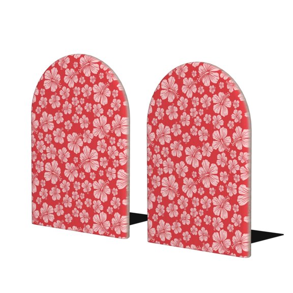 Naloa Red Hibiscus Flower 2 Pcs Bookend Large Capacity Office Book Ends for Home Office Library School Study Decoration