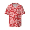thumbnail image 1 of Naloa Red Hibiscus Flower Men's Loose Fit Cuban Collar Short-Sleeve Shirt with Button-down and Chest Pocket for Everyday Wear Outings - XX-Large, 1 of 7