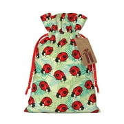 Naloa Red Ladybugs And Leaf Drawstring Christmas Bags, 3D Xmas Gift Bags, Christmas Wrapping Bags, Xmas Goodie Bags, Treat Pouch Bags, Party Favor Bags-Medium
