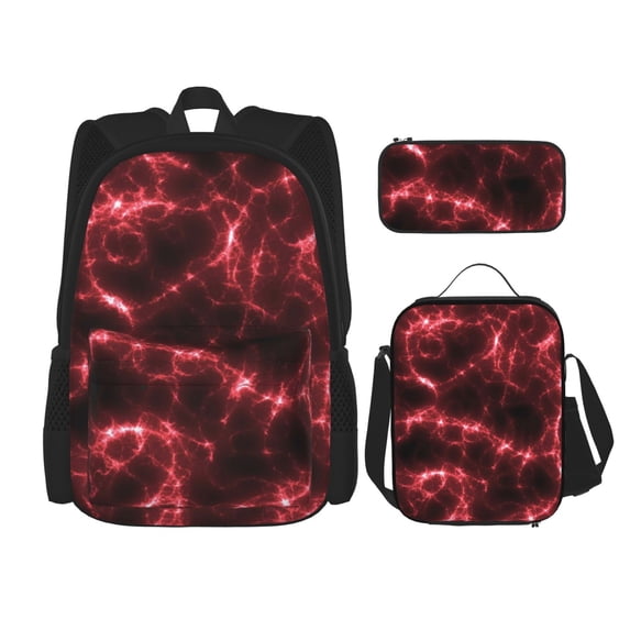 Naloa Red Line Print Large Capacity Backpack Lunch Bag Pencil Case Combination 3 Piece Set for Student