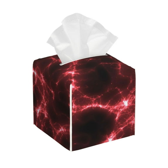Naloa Red Line Tissue Box CoverLeather Tissue Holder Square Facial Tissue Case Facial Paper Organizer Dispenser for Bathroom, Vanity Countertop, Tabletop, Car