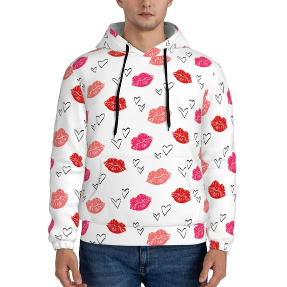Naloa Red Lips 1 Men's Casual Hooded Collar Drawstring Hoodies Pullover Sweatshirts Casual Long Sleeve Shirts-3X-Large