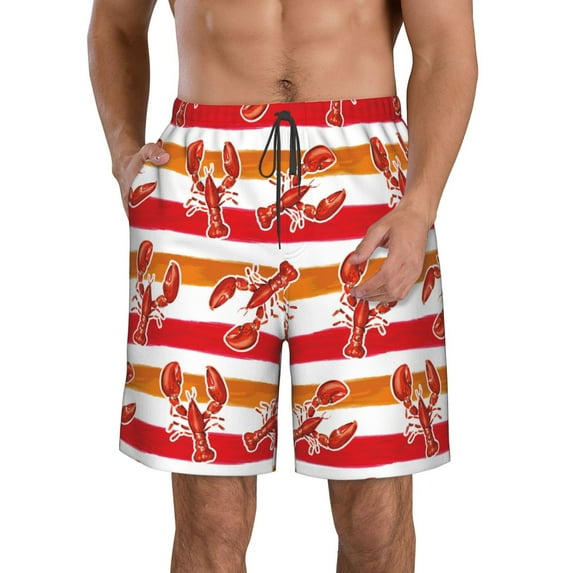 Naloa Red Lobster Men's Beach Shorts, Surfing shorts, Swim trunks, Quick Dry Swim Trunks for Surfing Beach Fun - Small