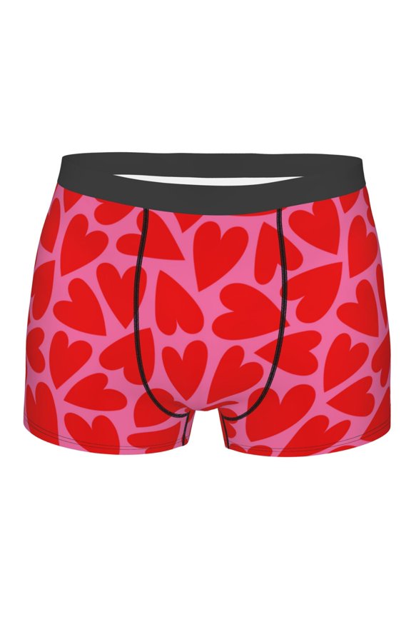 Red Love Heart Print Mens Underwear - Boxers for Men, Classic Briefs for Men