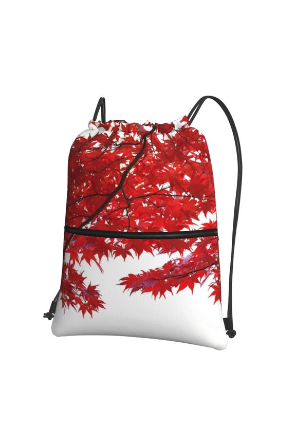 Red Maple Leaf Drawstring Backpack String Bag Cinch Water Resistant for Gym Shopping Sport Yoga