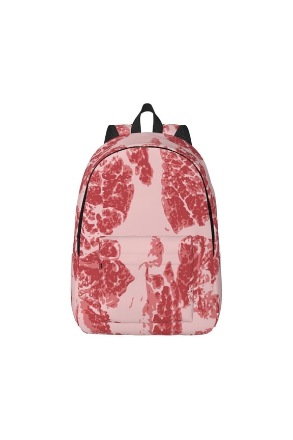 Red Meat Canvas Backpack for Men Women Rucksack Casual Travel Daypack College Tote Satchel Bookbag for Teens-Small
