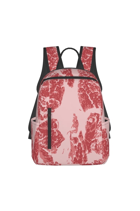 Red Meat Print Lightweight DayBackpack Suitable for school, work, shopping, travel, etc.