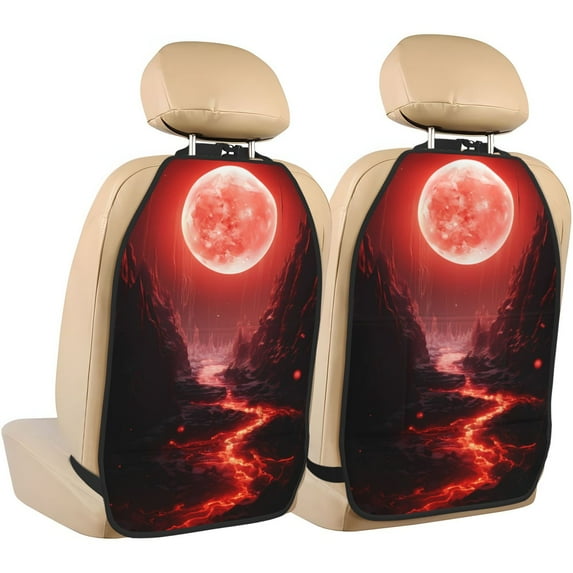 Naloa Red Moon Lava 2Pcs Anti-Kick Back Seat Cover Kick Mat, Car Seat Protector with 3 Storage Pockets