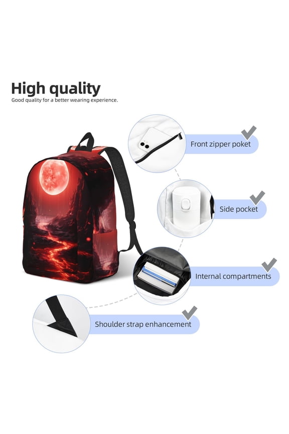 Red Moon Lava Print Durable Canvas College Rucksack,Laptop Excursion Backpack,Travel Notebook School Backpack,Bookbag For Men Women