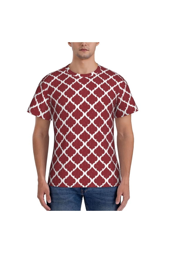 Red Moroccan Men's T-Shirt Sport T-shirt Men's Basic Tee Casual Men's Shirt, Round Neck, Short Sleeves - Large