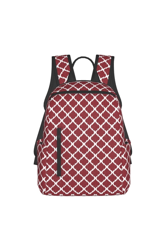 Red Moroccan Print Lightweight DayBackpack Suitable for school, work, shopping, travel, etc.