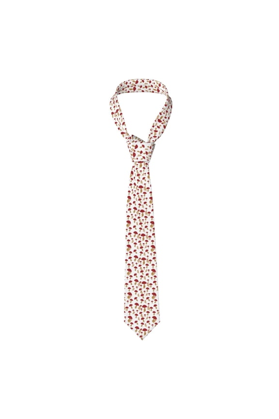 Red Mushroom Print Solid Color Tie Formal Necktie for MenSuitable for business, daily life, work