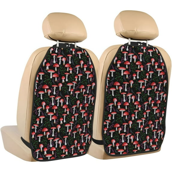 Naloa Red Mushrooms 2Pcs Anti-Kick Back Seat Cover Kick Mat, Car Seat Protector with 3 Storage Pockets