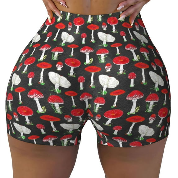 Naloa Red Mushrooms Biker Shorts for Women Seamless Scrunch Short Women’s Yoga Shorts for Gym Running Sport Shorts - X-Large