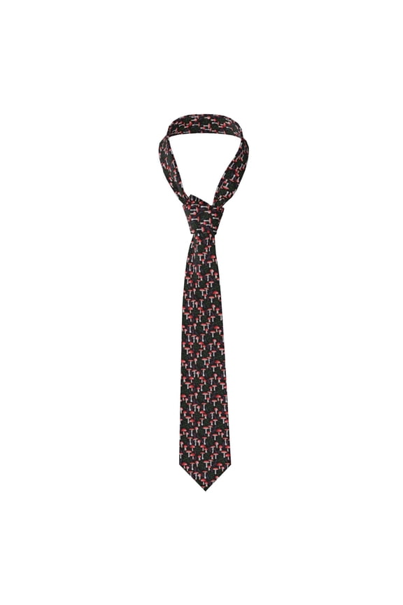 Red Mushrooms Print Solid Color Tie Formal Necktie for MenSuitable for business, daily life, work