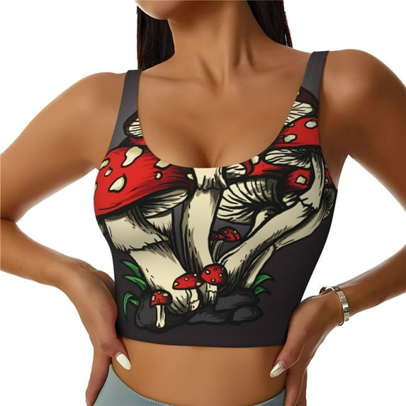 Naloa Red Mushrooms Sports Bras for Women, High Support Bra with Removable Pads, Comfortable - Medium