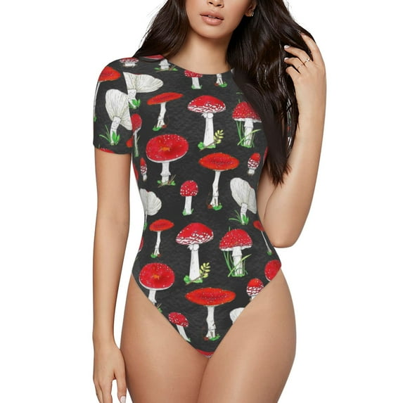 Naloa Red Mushrooms Women's Short-Sleeved Onesie, One-Piece Swimsuit for Parties, dates, clubs - XX-Large