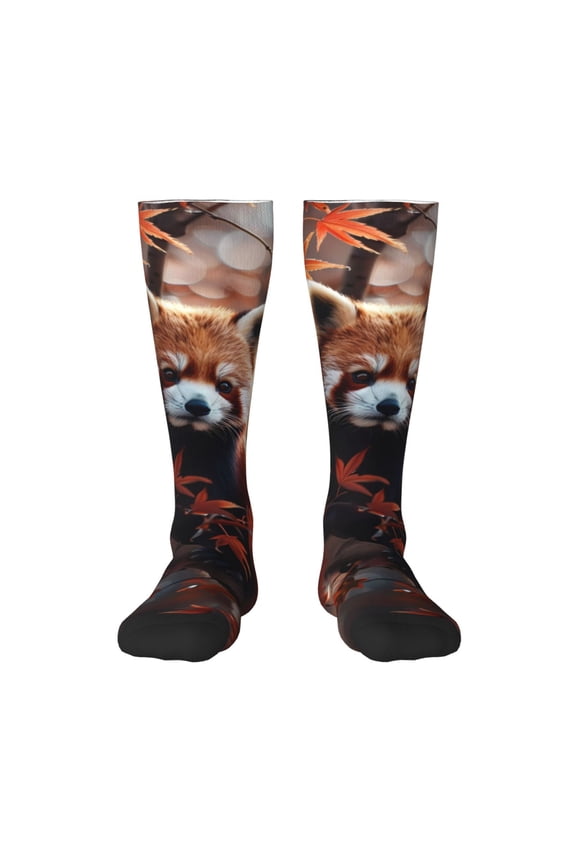 Red Panda Autumn Branches Knee Socks, High Socks Long Stretchy Sock Women Knee High Stocking, Long Socks for Women