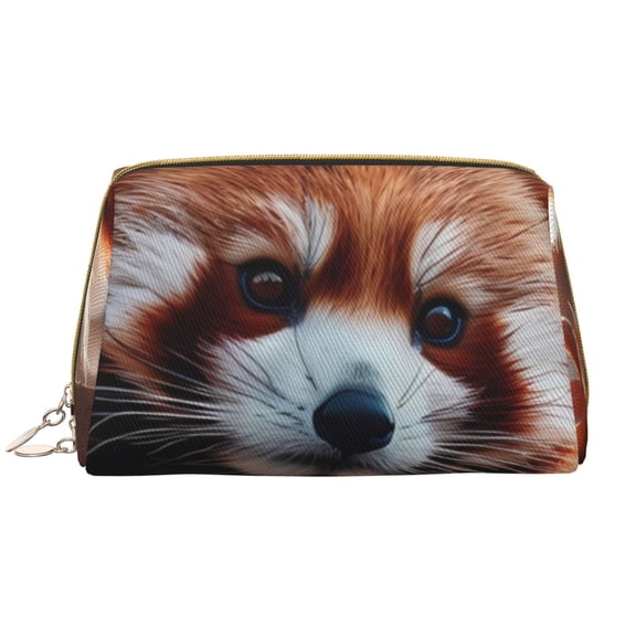 Naloa Red Panda Autumn Branches Leather Makeup Bag for Purse Travel, Portable Small Cosmetic Organizer for Women and Girls, Make up Bag with Zipper
