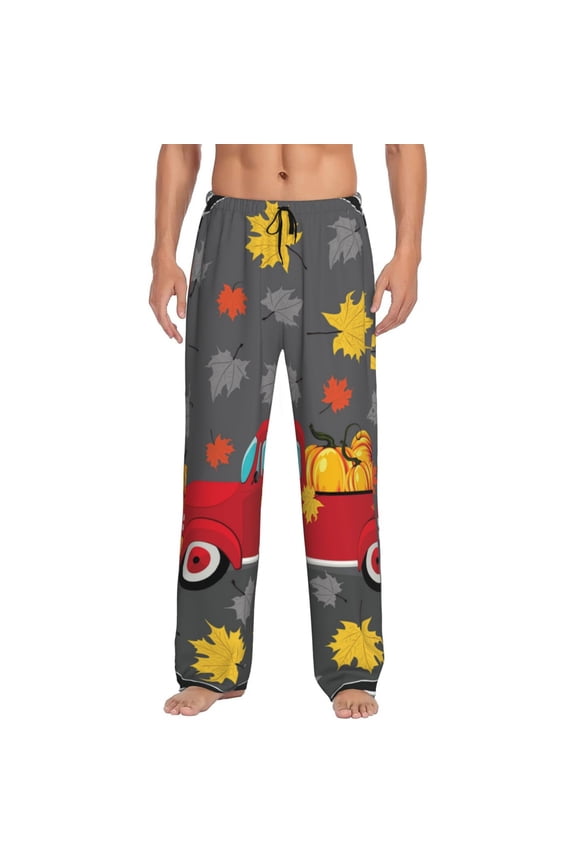 Red Pickup Truck With Pumpkins Pajama Pants Men, PJ Bottoms, Sleep & Lounge Pants-Large