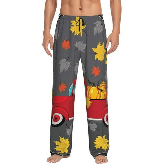 Naloa Red Pickup Truck With Pumpkins Pajama Pants Men, PJ Bottoms, Sleep & Lounge Pants-Large