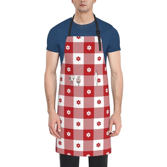 Naloa Red Plaid Daisy Apron Kitchen Aprons with Pockets for Women Men Chef