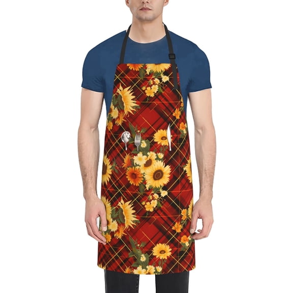 Naloa Red Plaid Sunflower Apron Kitchen Aprons with Pockets for Women Men Chef