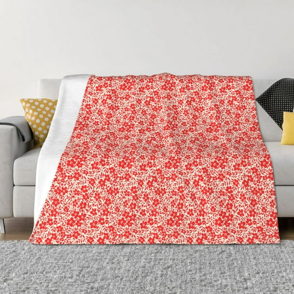 Naloa Red Pretty Flowers Flannel Blankets - Thick and Warm Blanket for Winter, Soft Fuzzy Plush King Blanket for All Seasons60"x50"