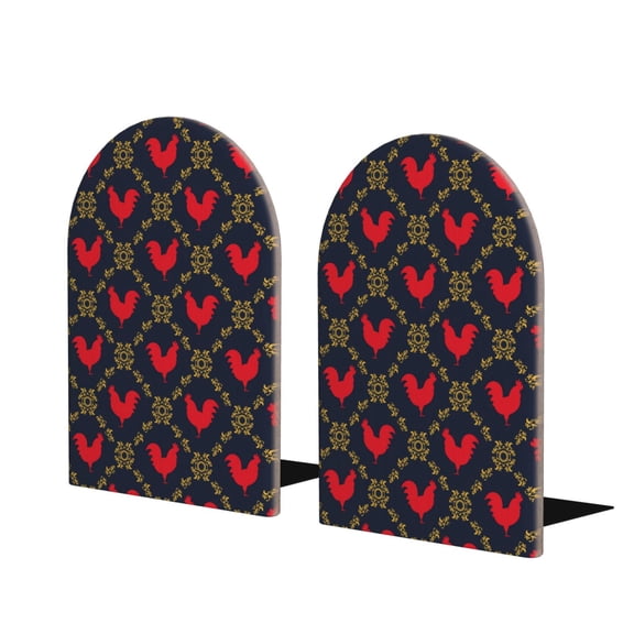 Naloa Red Rooster 2 Pcs Bookend Large Capacity Office Book Ends for Home Office Library School Study Decoration