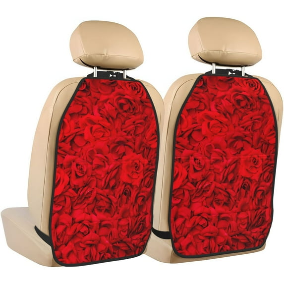 Naloa Red Rose 2Pcs Anti-Kick Back Seat Cover Kick Mat, Car Seat Protector with 3 Storage Pockets