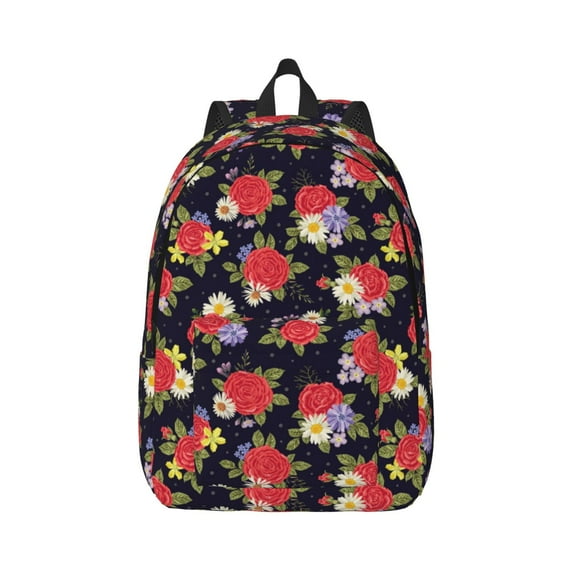 Naloa Red Rose Flower Canvas Backpack for Men Women Rucksack Casual Travel Daypack College Tote Satchel Bookbag for Teens-Medium