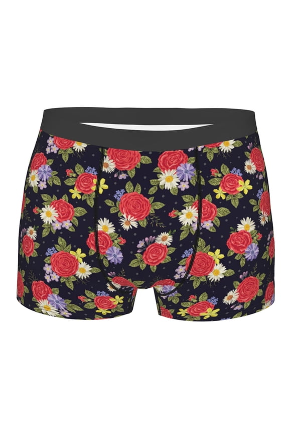 Red Rose Flower Print Mens Underwear - Boxers for Men, Classic Briefs for Men