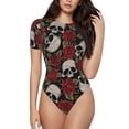 thumbnail image 1 of Naloa Red Rose Skull Women's Short-Sleeved Onesie, One-Piece Swimsuit for Parties, dates, clubs - Small, 1 of 9