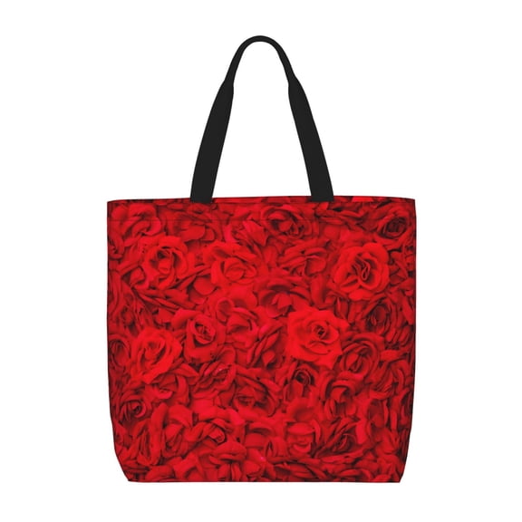 Naloa Red Rose Tote Bag for Women, Foldable Tote Bag With Zipper, Large Shoulder Bag, Top Handle Handbag for Travel, Work, Shopping